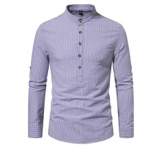 (S,Purple)Men's Cotton Long Sleeve Shirt Casual Beach T-Shirt