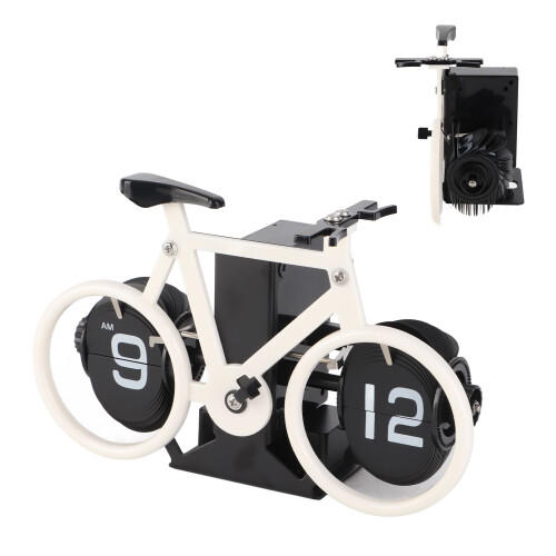 Vintage Bike Shape Flip Clock - Retro Mechanical Table Timer, White 1