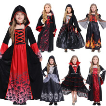 (Z022, S) Halloween Cosplay Vampire Costume Witch Dress Role Play Girls Party Gothic Long Dress for Adults & Kids