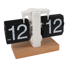 Vintage Flip Desk Clock 14.3cm Wooden Base Black 12H Battery Powered