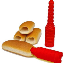 (Red) Creative Bread Hot Dog Hole Puncher, Anti-Leak Hot Dog Maker, Stainless Steel Hot Dog Corer Tool for Burger & Hot Dog Preparation