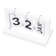 Wood Desk Flip Calendar Large White 19.5x9x12cm