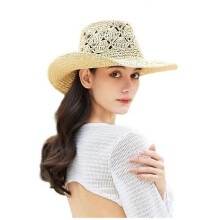 (khaki)Hollow Crochet Large Brim Summer Outing Essential Beach Hat Women