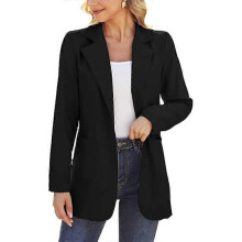 (3XL,Black)Women Open Front Blazers Long Sleeve Casual Office Slim Suit Jacket