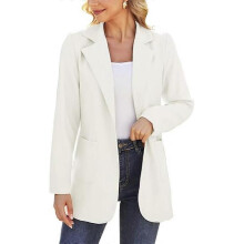 (XL,White)Women Open Front Blazers Long Sleeve Casual Office Slim Suit Jacket