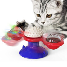 (Yellow) Windmill Cat Toy Spinning Wheel Interactive Cat Scratcher Grooming Brush Pet Supplies Stress Relief Toy Multiple Colors