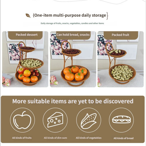 Elegant Multilayer Round Fruit Basket Woven-Dessert stand 1