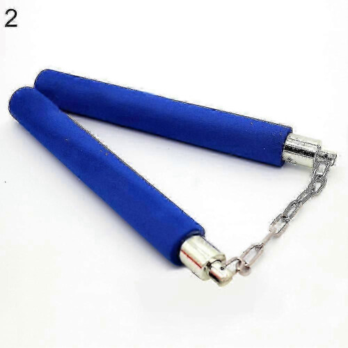 (Blue) Sturdy Metal Chain Foam Nunchaku for Training