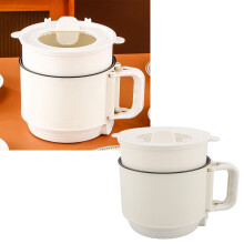 600W 1.8L Mini Electric Cooker with Steaming Basket, White