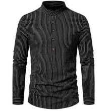 (L,Black)Men's Cotton Long Sleeve Shirt Casual Beach T-Shirt
