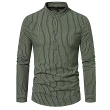 (S,Army Green)Men's Cotton Long Sleeve Shirt Casual Beach T-Shirt
