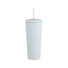 (blue) Simple Water Cup Student Portable Double-layer High Temperature Resistant Water Cup With Straw Large Capacity