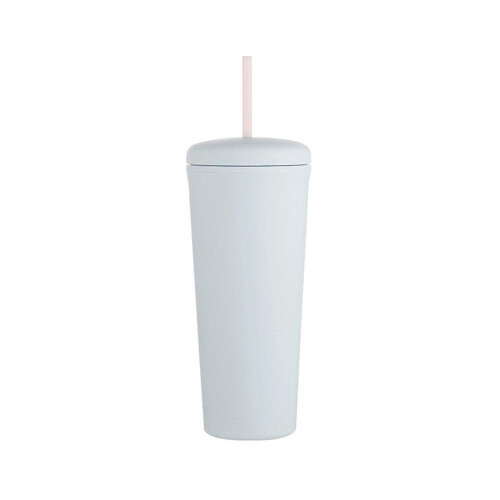 (blue) Simple Water Cup Student Portable Double-layer High Temperature Resistant Water Cup With Straw Large Capacity