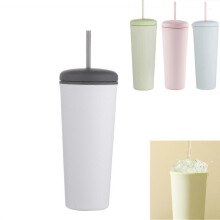 (white) Simple Water Cup Student Portable Double-layer High Temperature Resistant Water Cup With Straw Large Capacity