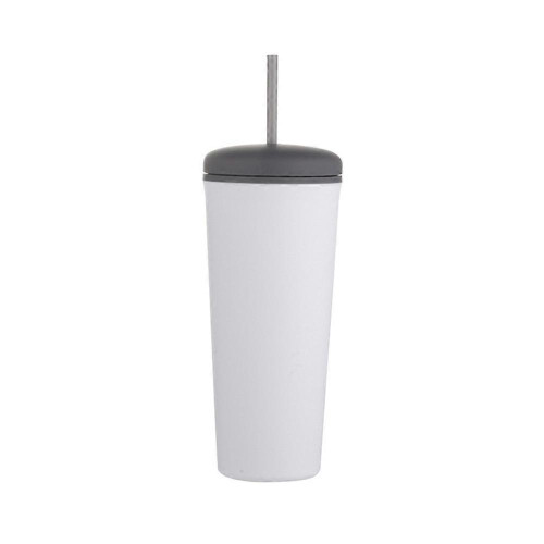 (white) Simple Water Cup Student Portable Double-layer High Temperature Resistant Water Cup With Straw Large Capacity 1