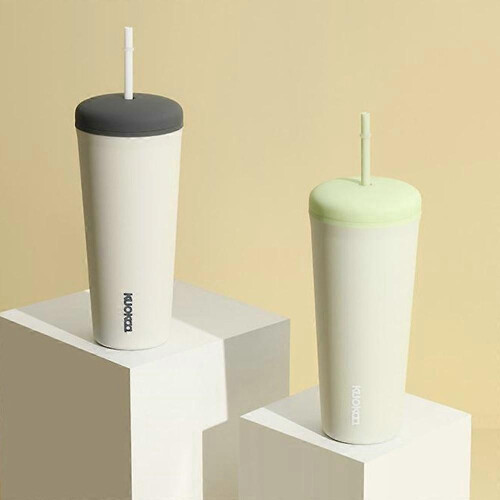 (white) Simple Water Cup Student Portable Double-layer High Temperature Resistant Water Cup With Straw Large Capacity 2