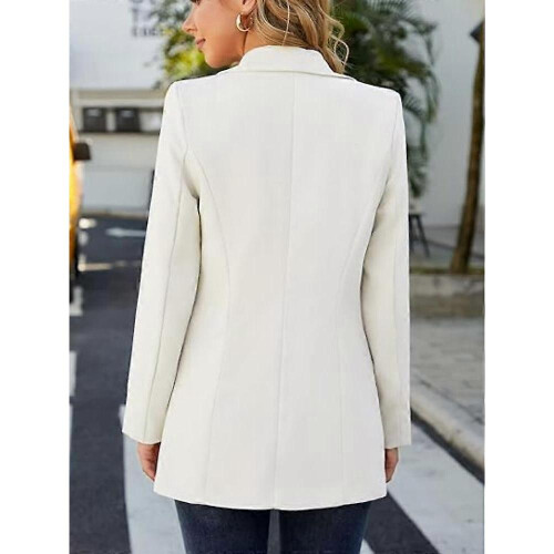 (S,White)Women Open Front Blazers Long Sleeve Casual Office Slim Suit Jacket 2