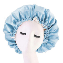 (Colour, Blue) 3 Pack Satin Silk Bonnet Sleep Cap Extra Large Jumbo Day And Night Cap
