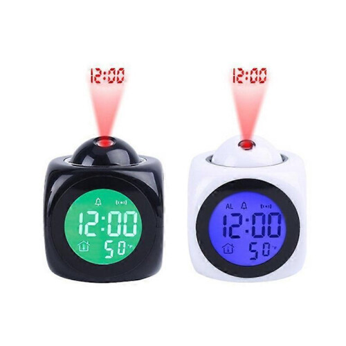 (white) Electronic Alarm Clock Multi-function Smart Projector Alarm Clock Temperature Display 12/24 Hours Living Room Bedroom 2