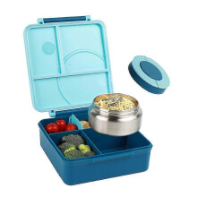 Lunch Box with Stainless Steel Bowl, Plastic Dinner Plate, Microwaveable, Compartmentalized Bento