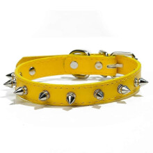 (yellow762)1pc Cool Cat Dog Collar Leather Spiked Studded Collars For Small Medium Colorful Pets Necklace Dogs Cats Neck Strap Pet Products