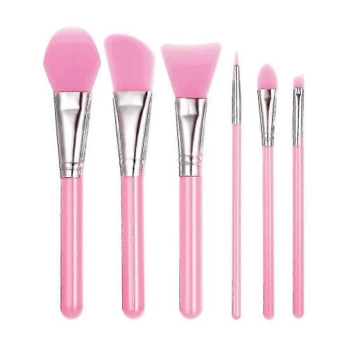 (Pink) Silicone Makeup Brush Set With Plastic Handle Pack yu