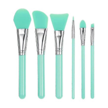 (Green) Silicone Makeup Brush Set With Plastic Handle Pack yu