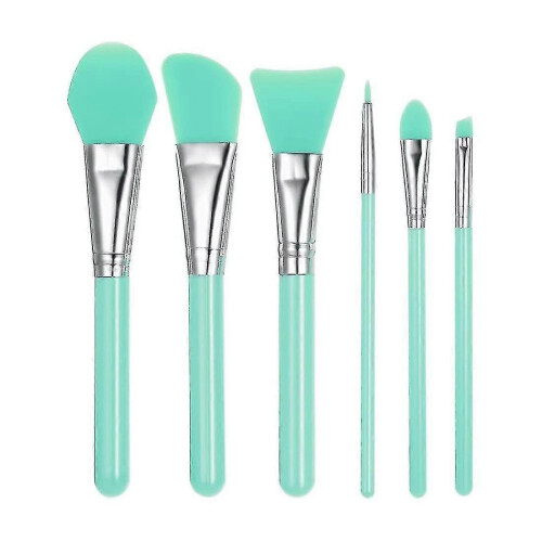 (Green) Silicone Makeup Brush Set With Plastic Handle Pack yu