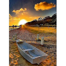 5D DIY Broderie Diamant Kit Complet 30 x 40 cm, Bord de Mer Paysage au Coucher du Soleil Peinture Diamant Chambre Complete Adulte Arts Artisanat p