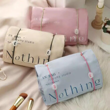 (Cream White) INS Foldable Travel Makeup Bag, 4-in-1 Detachable Large Capacity Toiletry Organizer, Portable Waterproof Cosmetic Case