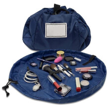 (Blue) Drawstring Cosmetic & Makeup Bag Organizer, Toiletry Bag for Travel