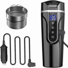Car Kettle, 12V/24V Car Electric Kettle Heated Water Cup for Car/Truck/Travel, Portable Car Electric Kettle with LCD Display Made of 304 Stainless Ste