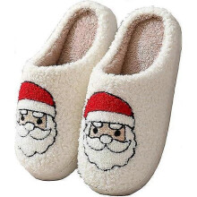 (43-44, Santa Claus) Women's Christmas Cute Cartoon Fluffy Warm Home Slippers