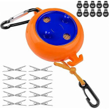 10M Retractable Clothesline with 10 Fixed Loops and 20 Windproof Clips, Portable Outdoor Clothesline for Bed Sheet, Laundry Line for Garden, Motorhome