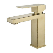 Stainless Steel Sink Faucet, Double Hose Hot and Cold Mixer, Brushed Brass Finish, Gold Bathroom Sink Faucet, Square Single Handle Mixer Faucet for Ba