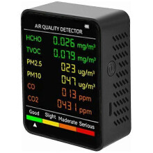 6 in 1 Multifunctional Air Quality Detector Carbon Monoxide Detector Carbon Dioxide Formaldehyde Large LCD Screen Detector with Built-in Lithium Batte
