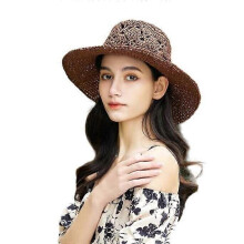 (Brown)Hollow Crochet Large Brim Summer Outing Essential Beach Hat Women