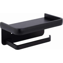 Wall Mounted Toilet Paper Holder Aluminum Roll Paper Holder Toilet Paper Holder with Storage Shelf Black