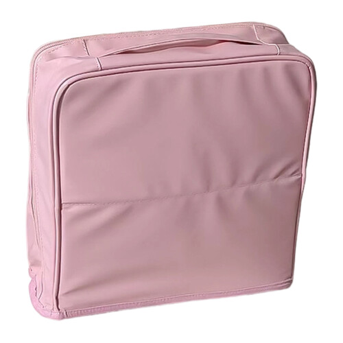 Large Capacity Travel Cosmetic Bag PU Leather Multi Layer-Pink