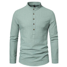 (L,Green)Men's Cotton Long Sleeve Shirt Casual Beach T-Shirt