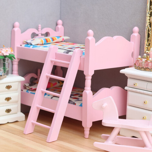 1:12 Scale Pink Bunk Bed Miniature Model Figure Doll House 1