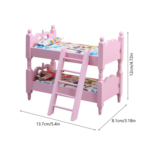 1:12 Scale Pink Bunk Bed Miniature Model Figure Doll House 2