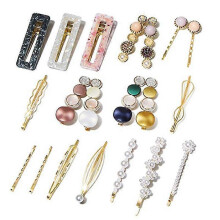 Lot de 20 pinces  cheveux en perles et rsine acrylique faites  la main en forme en marbre et strass gomtriques - Accessoires pour cheveux lgants d
