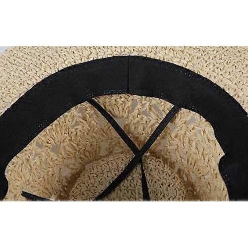 (khaki)Hollow Crochet Large Brim Summer Outing Essential Beach Hat Women 2