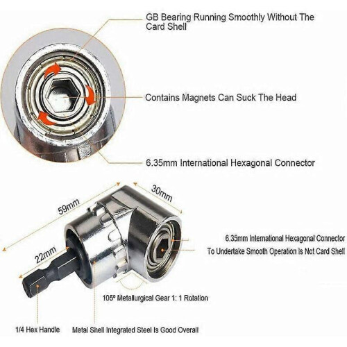 Right Angle Drill Bit and Flexible Angle Extension Kit, Angle Bit Right Angle Screwdriver 105 Degree 1/4" Hex Shank for Drill 2