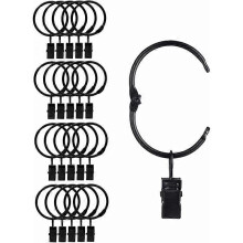20 metal curtain clip rings, easy to open and close, inner diameter 38 mm, suitable for heavy and light curtains (black) -