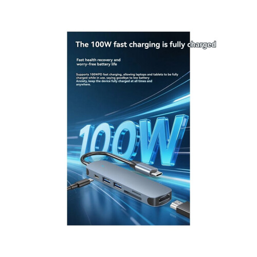 Type-C 6-in-1 USB Hub 3.0 Splitter with PD 100W Charging & 4K Multi-Functional Extender 2