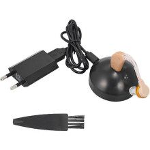 Hearing Aids with Storage Case and Charging Base Rechargeable In-Ear Sound Amplifier Hearing Improvement Device for Adults and Elderly (Khaki, EU Plug