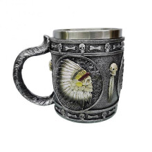 Creative Skull Mugs Cool Beer Mug 3D Resin & Stainless Steel Coffee Cups and Mugs