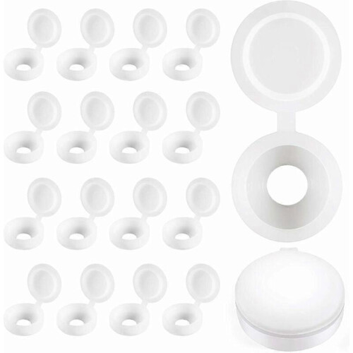 Plastic Hinged Screw Covers Fold Screw Lids Washer Flip Tops White